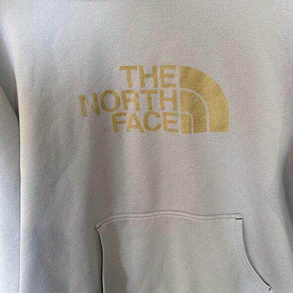 North Face Gray Gold‎ Hoodie Pullover Sweatshirt Pockets Sz L Please Read - Picture 11 of 14